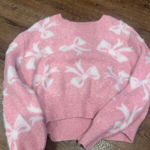 Jessica Simpson Pink and White Bow Sweater